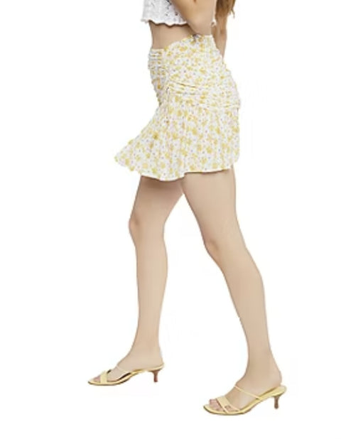 Forever 21 Women's Yellow & Blue Floral Printed Ruffle Skirt |Forever 21 In Lebanon
