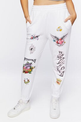 Forever 21 Women's White Printed Sweat Pant | Forever 21 In Lebanon