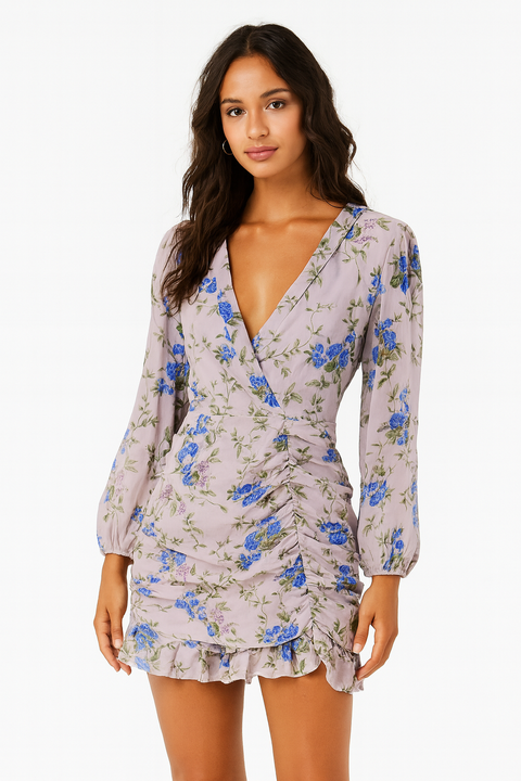Forever 21 Women's Lavender Multi Long Sleeve V Neck Dress | Forever 21 In Lebanon
