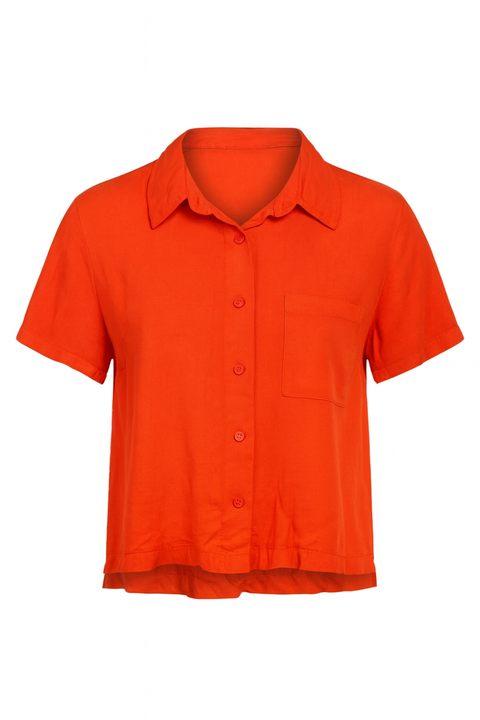 Forever 21 Women's Red Orange Short Sleeveless Button Down Shirt | Forever 21 In Lebanon
