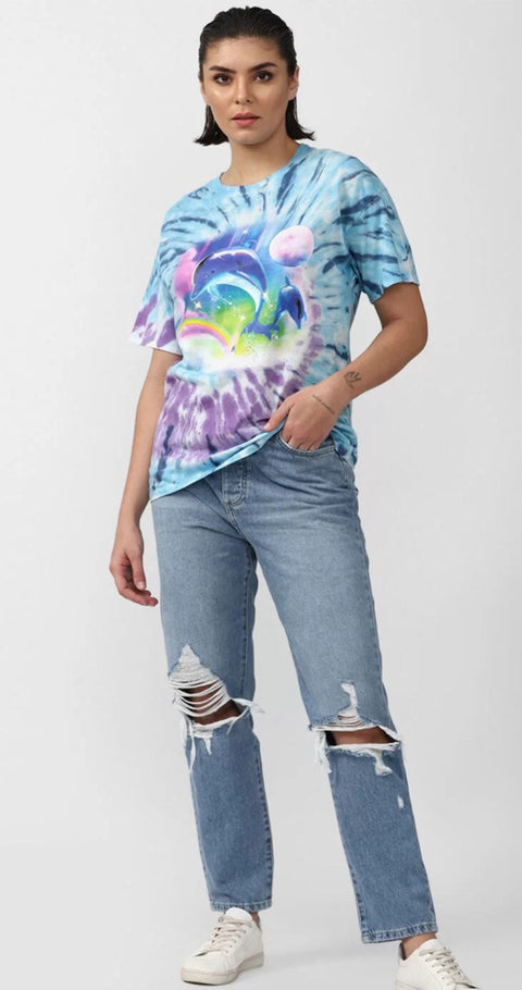 Forever 21 Women's Tie Dye Dolphin Graphic Crew Neck T-Shirt | Forever 21 In Lebanon