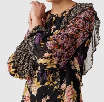 Lauren Ralph Lauren Women's Black Floral Ruffle Trim Georgette Blouse | Lauren Ralph Lauren In Lebanon