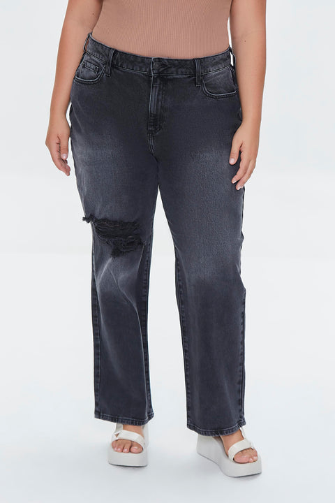 Forever 21 Women's Washed Black Knee Ripped Jeans | Forever 21 In Lebanon