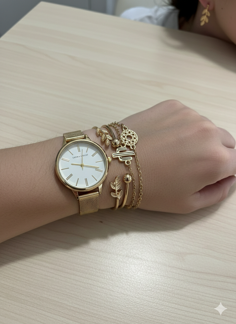 Laura Ashley Women's Gold Tone 4 Pcs Bracelet Set With Watch | Laura Ashley In Lebanon
