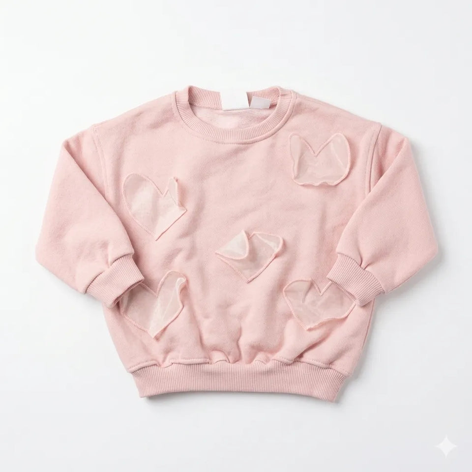 Zara Girl's Dusty Rose Sheer Heart Appliques Long Sleeve Sweatshirt|Zara in Lebanon