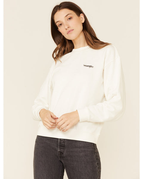 Wrangler Women's Off White Round Neck Sweatshirt | Wrangler In Lebanon