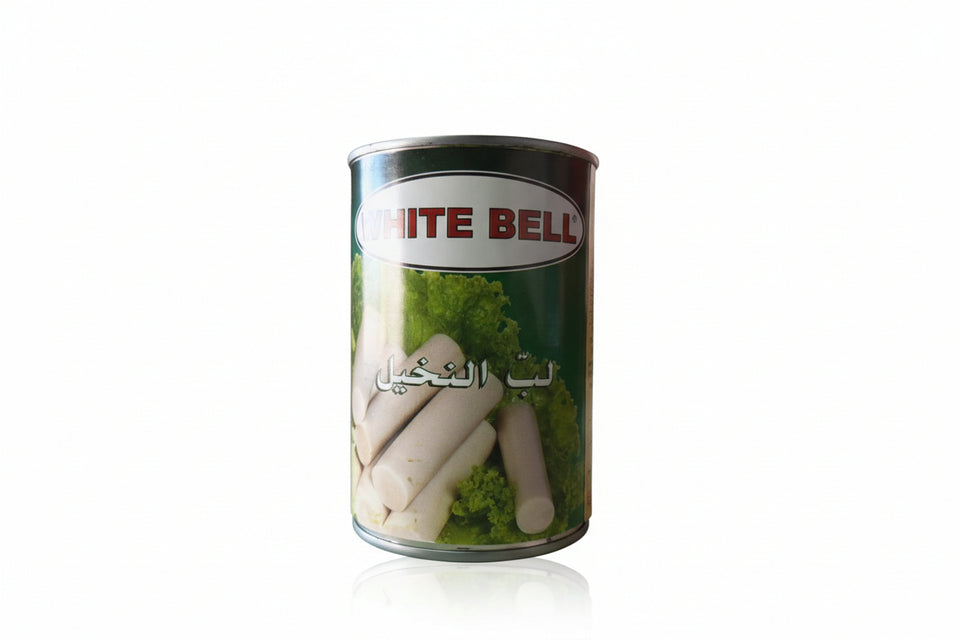 Can of White Bell product with green label and white text on a white background