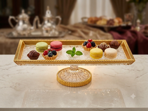 SD Transparent With Gold Elegant Details Serving Plate | SD In Lebanon