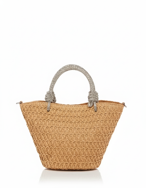 AQUA Women's Beige Raffia Crystal Hand Bag | AQUA In Lebanon