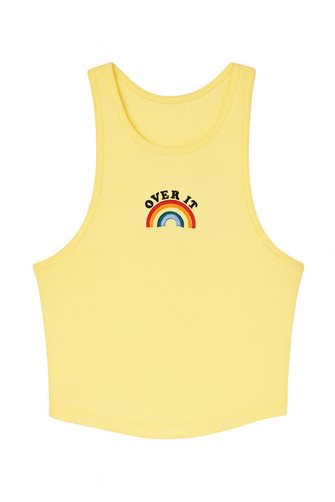 Forever 21 Women's Yellow Ribbed "Over It" Graphic Tank Crop Top | Forever 21 In Lebanon