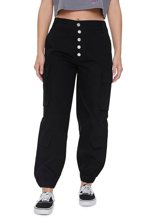 Forever 21 Women's Black Denim Cargo Jogger | Forever 21 In Lebanon