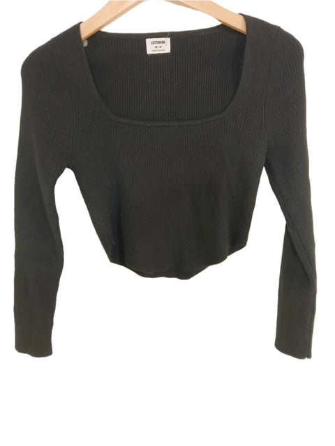 Cotton On Women's Black Long Sleeve Square Neck Crop Top | Cotton On In Lebanon