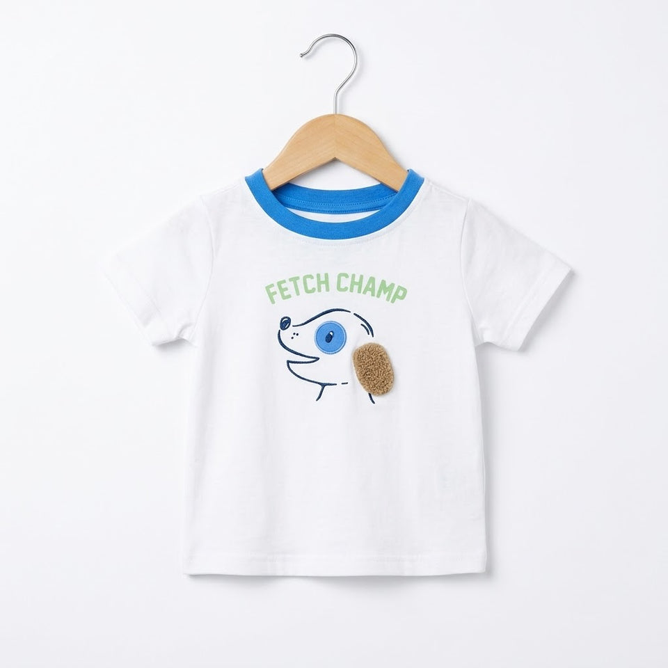 First Impression Baby Boy's White Dog Printed T-Shirt