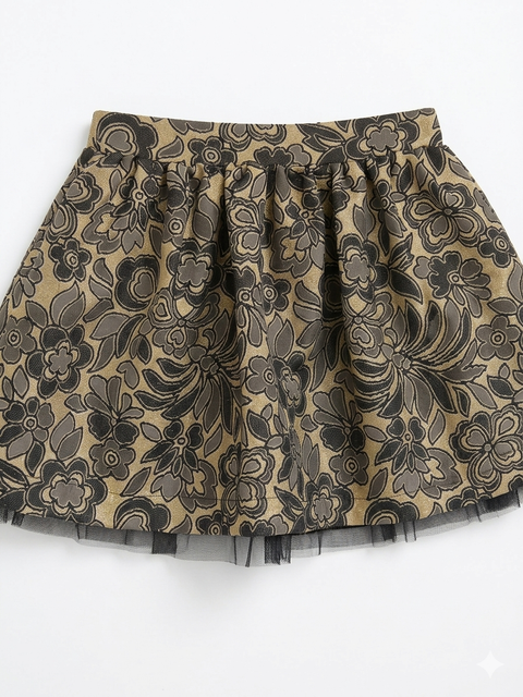 La Martina Girl's Black & Gold Floral Brocade Skirt|La Martina In Lebanon