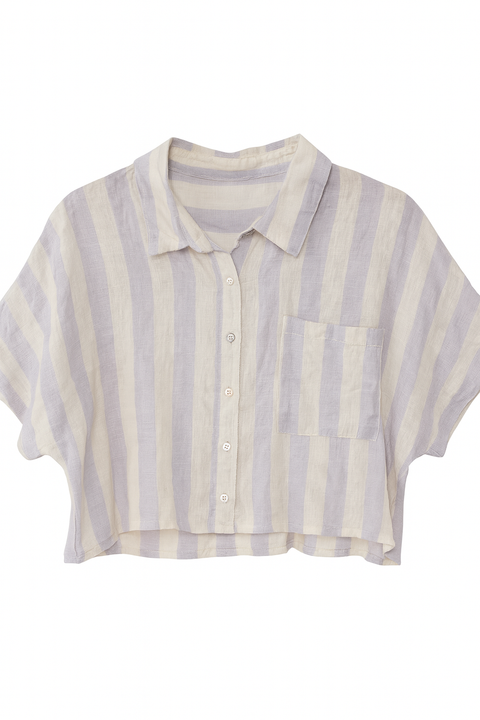 Forever 21 Women’s Purple & White Striped Short Sleeve Shirt |Forever 21 In Lebanon