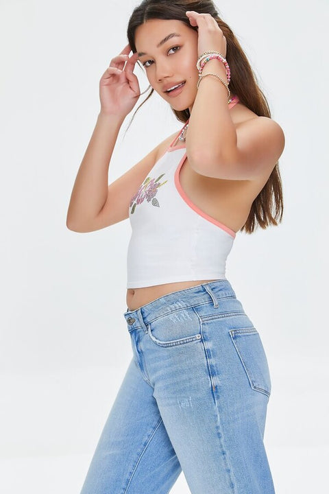 Forever 21 Women's White Rhinestone Crop Top | Forever 21 In Lebanon