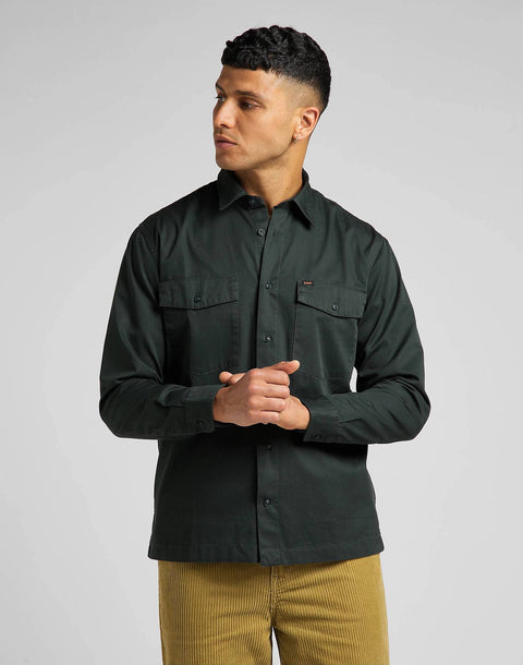 Leesures By Lee Men's Dark Olive Green LS Chetopa Shirt | Lee in Lebanon
