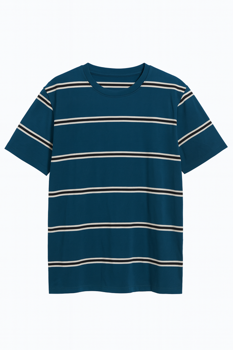 Forever 21 Men's Petrol Striped Crew Neck T-Shirt | Forever 21 In Lebanon