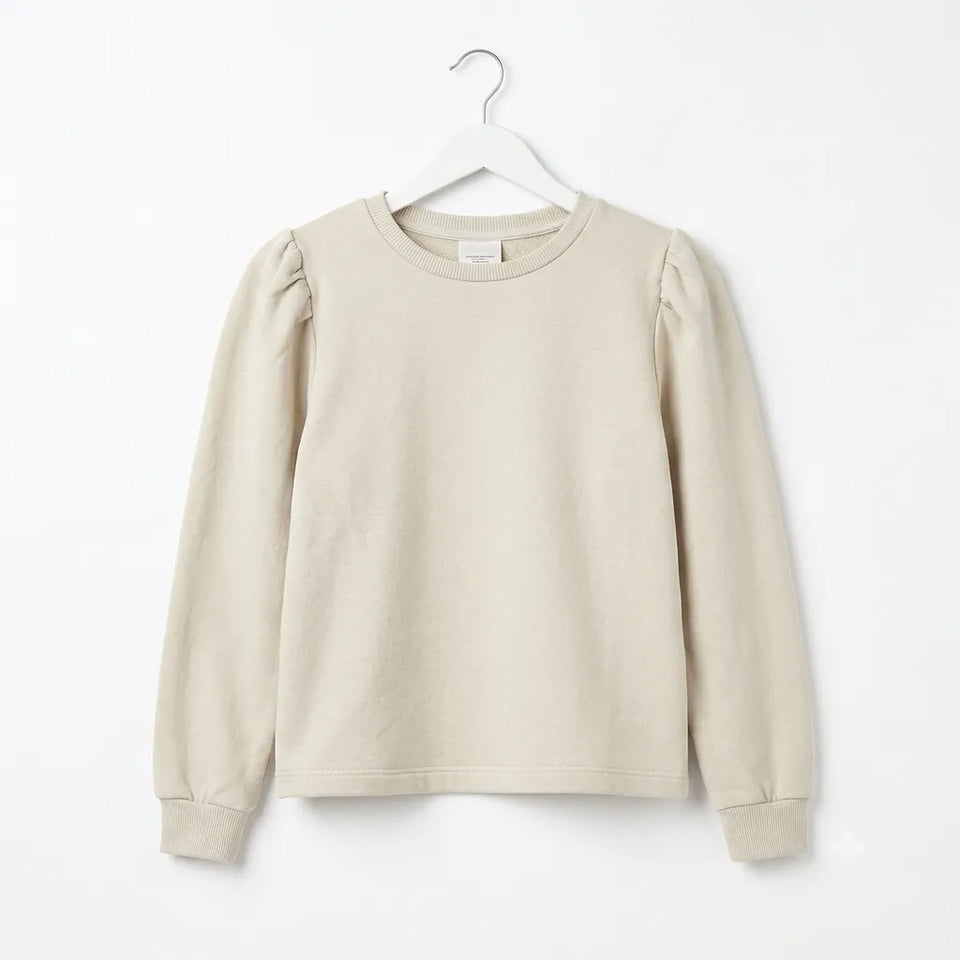 Zara Girl's Light Beige Puff Sleeve Crew Neck Sweatshirt|Zara In Lebanon