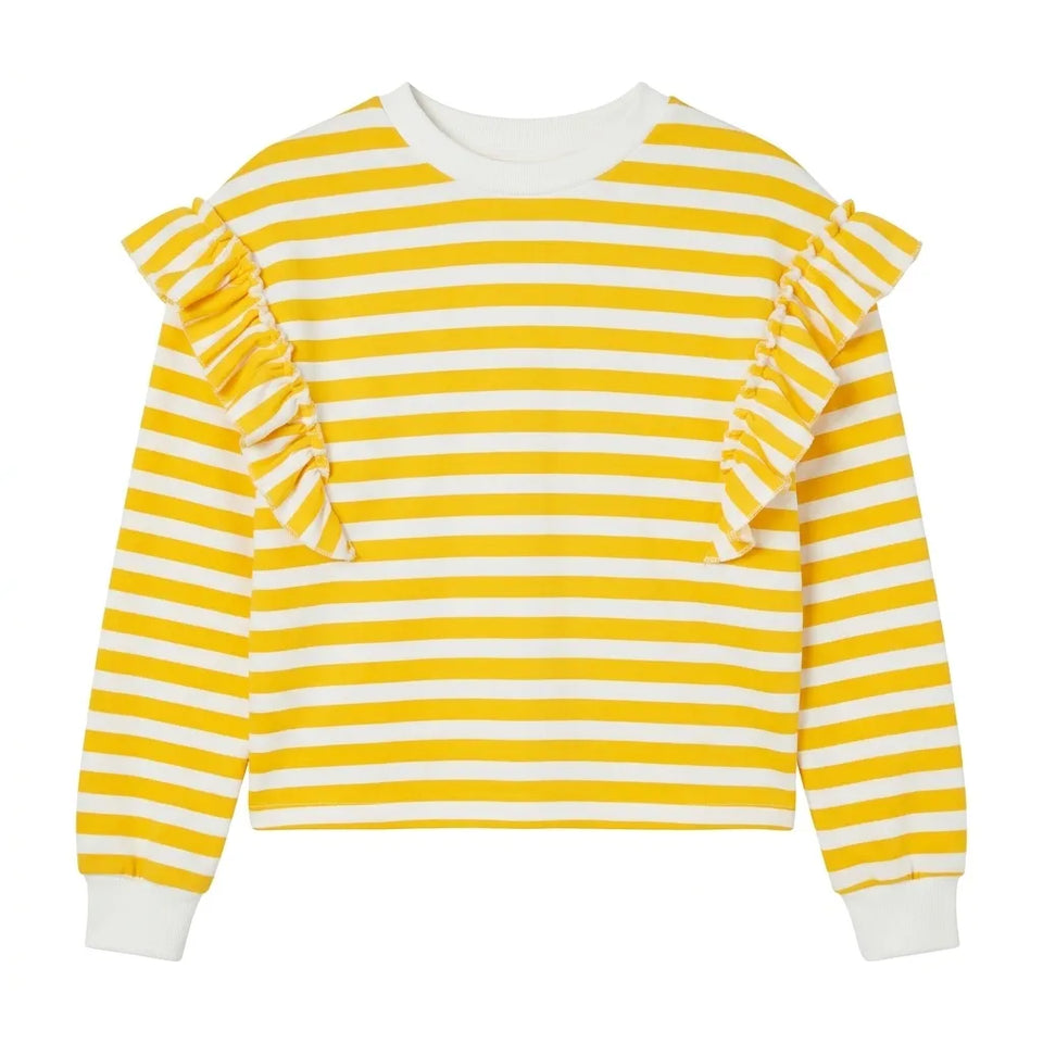 Zara Girl's Yellow & White Striped Shoulder Ruffle Detail Sweatshirt|Zara in Lebanon