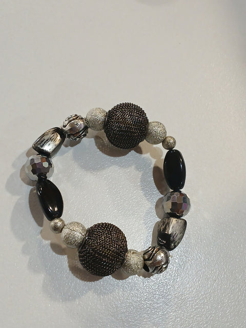 Macys Women's Black & Silver Faux Pearl Glass Resin Beaded Stretch Bracelet | Macys In Lebanon