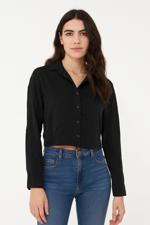 Forever 21 Women's Black Long Sleeve Satin Shirt | Forever 21 In Lebanon