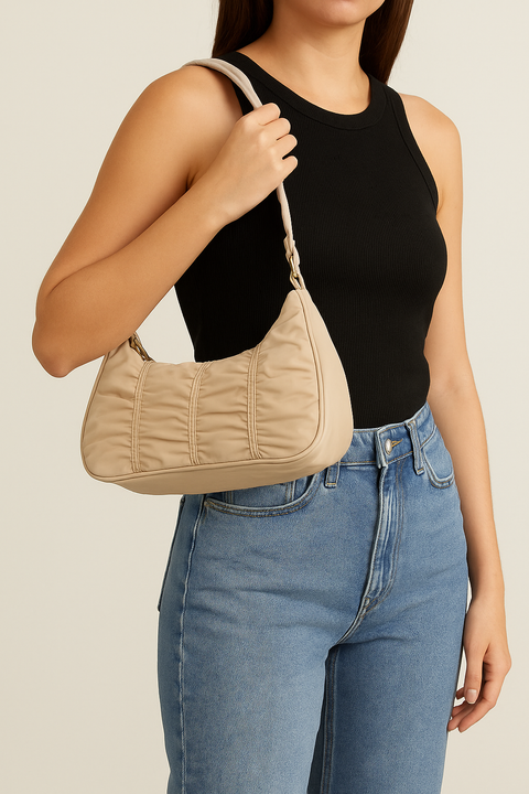 Forever 21 Women's Beige Nude Ruched Mini Shoulder Bag| Forever 21 in Lebanon