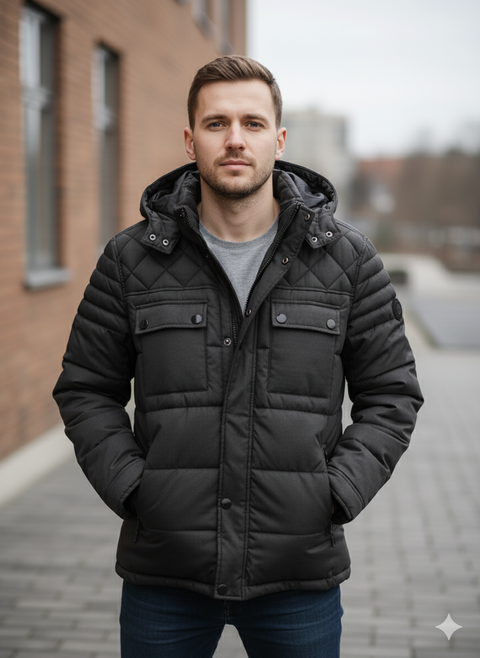 S.Oliver Men's Dark Gray Quilted Hooded Winter Jacket |S.Oliver In Lebanon
