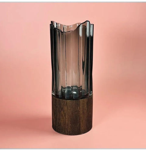 Hinox Winding Glass Vase With Wood Base DO-4 | Hinox In Lebanon