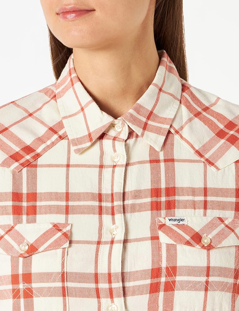 Wrangler Women's Brick & Off White Ginger Spice Slim Reg Western Shirt | Wrangler In Lebanon