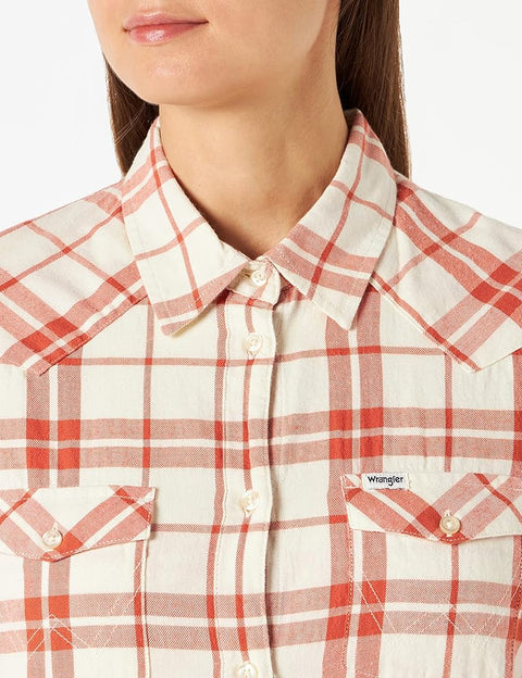 Wrangler Women's Brick & Off White Ginger Spice Slim Reg Western Shirt | Wrangler In Lebanon
