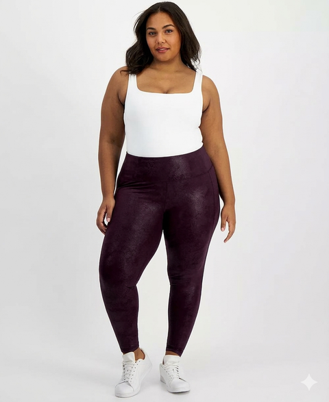 Id Ideology Women's Deep Plum Plus Size Metallic Leggings | Id Ideology In Lebanon