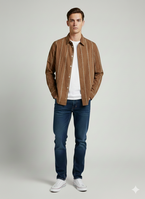 Only & Sons Men's Brown Birch Long Sleeve Shirt | Only & Sons In Lebanon