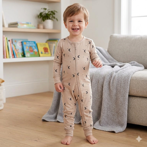 Cloud Island Boy's Beige Stars and Moon Smooth Jersey Snug Fit Overall | Cloud Island In Lebanon