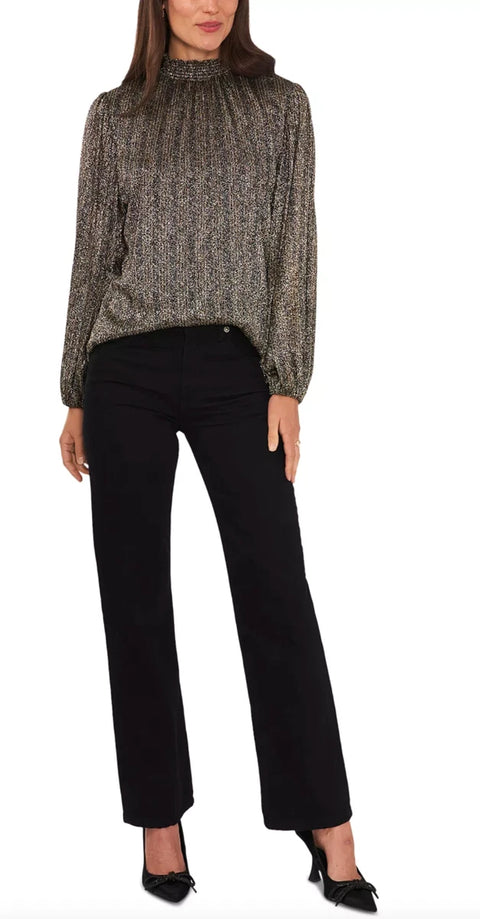 Vince Camuto Women's Gold Sparkle Shine Smocked Neck Puff Sleeve Blouse |Vince Camuto In Lebanon