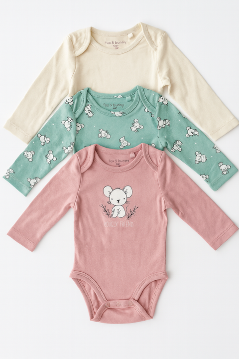 Sinsay Fox & Bunny Baby's Multicolor Pack Of 3 Long Sleeve Bodysuits | Sinsay In Lebanon