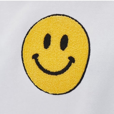Forever 21 Women's White Smiley Face Patch Hoodie | Forever 21 In Lebanon