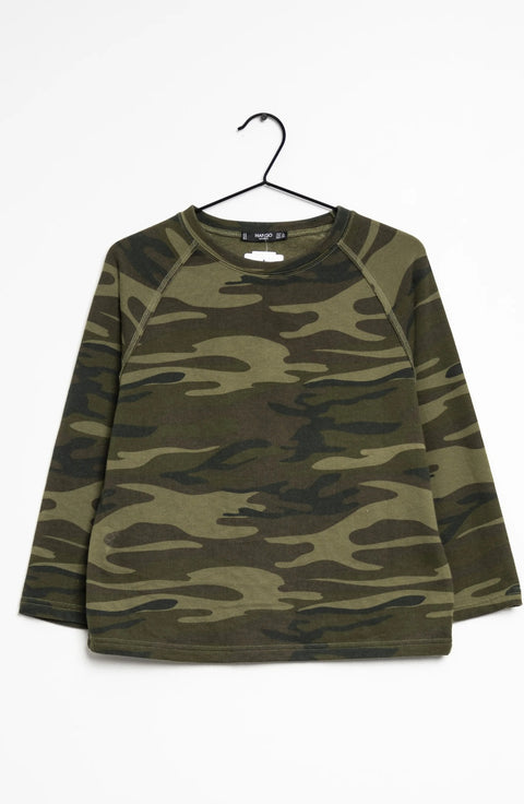 Mango Women's Dark Green Camo 3/4 Sleeve Sweatshirt | Mango In Lebanon