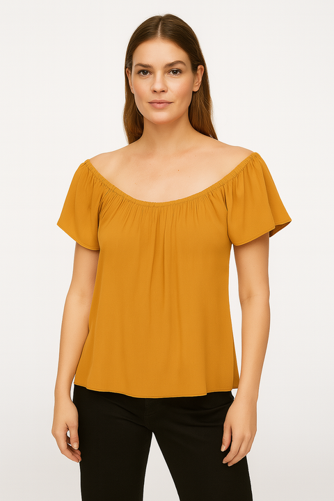 Mango Women's Camel Off-Shoulder Blouse |Mango In Lebanon