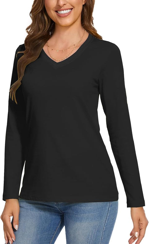 Aveto Women's Black V-Neck Long-Sleeved Blouse | Avecto In Lebanon