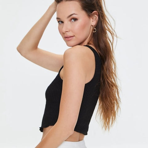 Forever 21 Women's Black Crew Neck Sleeveless Ripped Crop Top | Forever 21 In Lebanon
