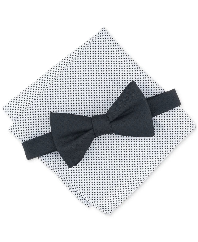 Alfani Men's Black Pre-Tied Bow Tie & White Polka Dot Pocket Square Set | Alfani In Lebanon