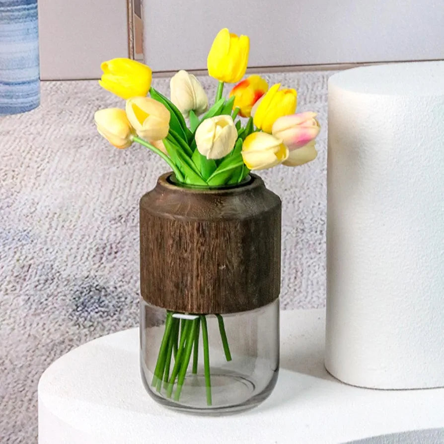 Hinox Glass Vase With wooden Touch DO-6 | Hinox In Lebanon