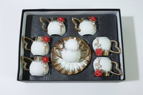 Al Sultan White & Gold Rabbit Coffee Cups 6pcs + Saucers 6pcs / HD25-311-A