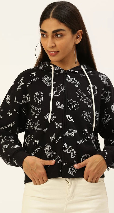 Forever 21 Women's Black Printed Airwalk Hooded Jacket | Forever 21 In Lebanon