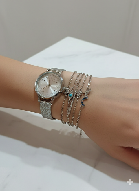 Laura Ashley Women's Silver 6 Pc Chain Bracelets With Watch | Laura Ashley In Lebanon