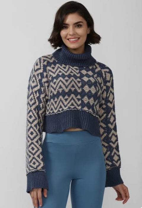 Forever 21 Women's Blue & Beige Turtleneck Sweater | Forever 21 In Lebanon