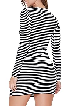 Forever 21 Women's Black & White Ribbed Crew Neck Long Sleeve Midi Dress |Forever 21 In Lebanon