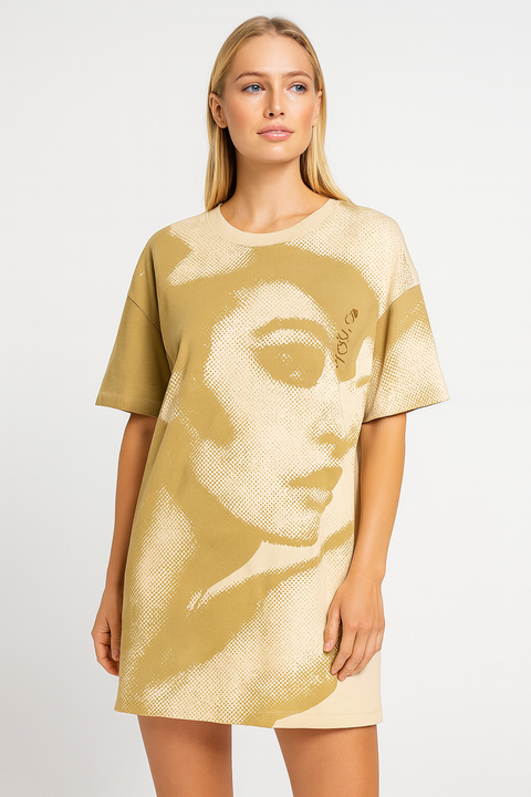 Forever 21 Women's Khaki & Light Beige Short Sleeve Mini Dress | Forever 21 In Lebanon