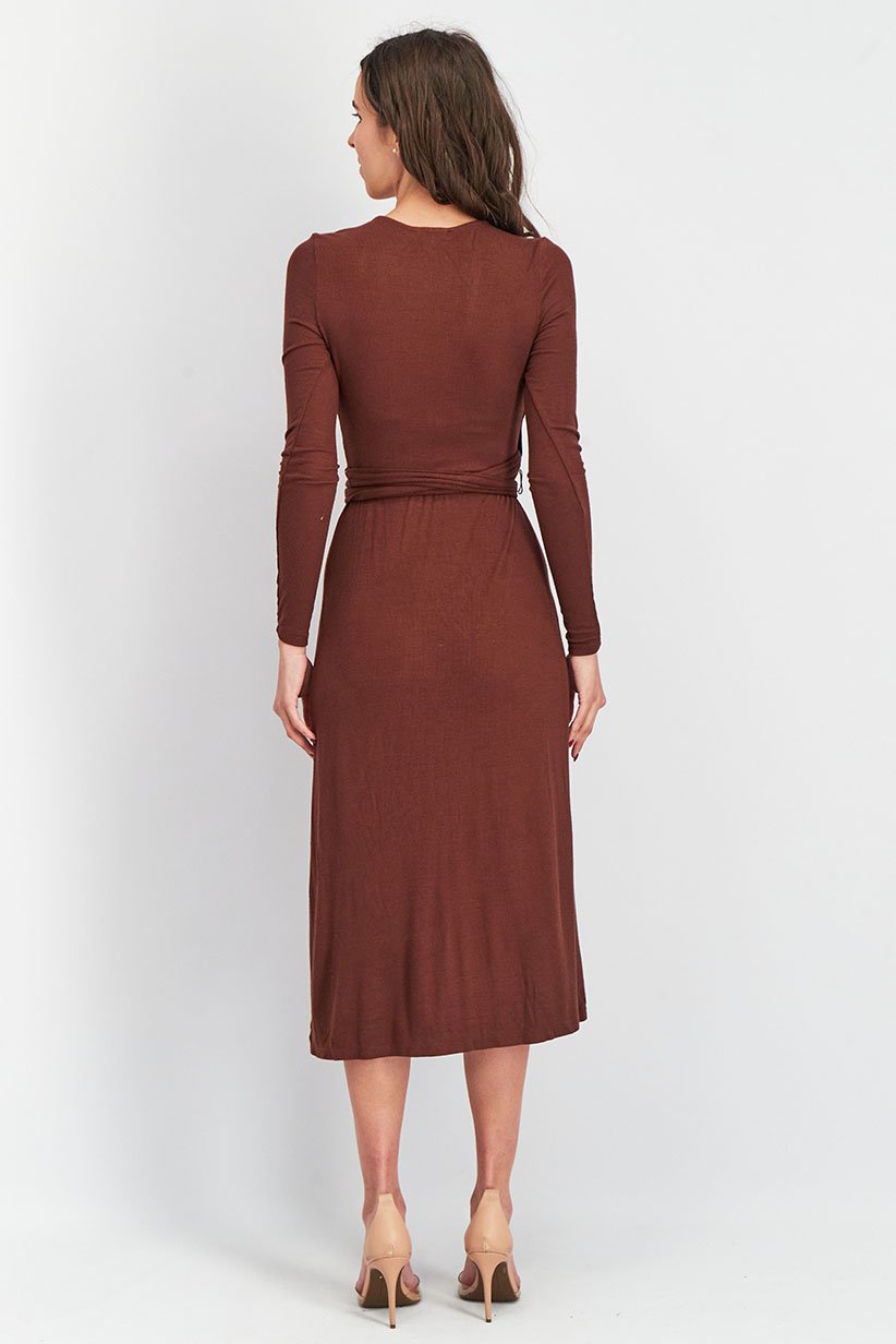 Forever 21 Women's Brown Long Sleeve Wrap Maxi Dress | Forever 21 In Lebanon